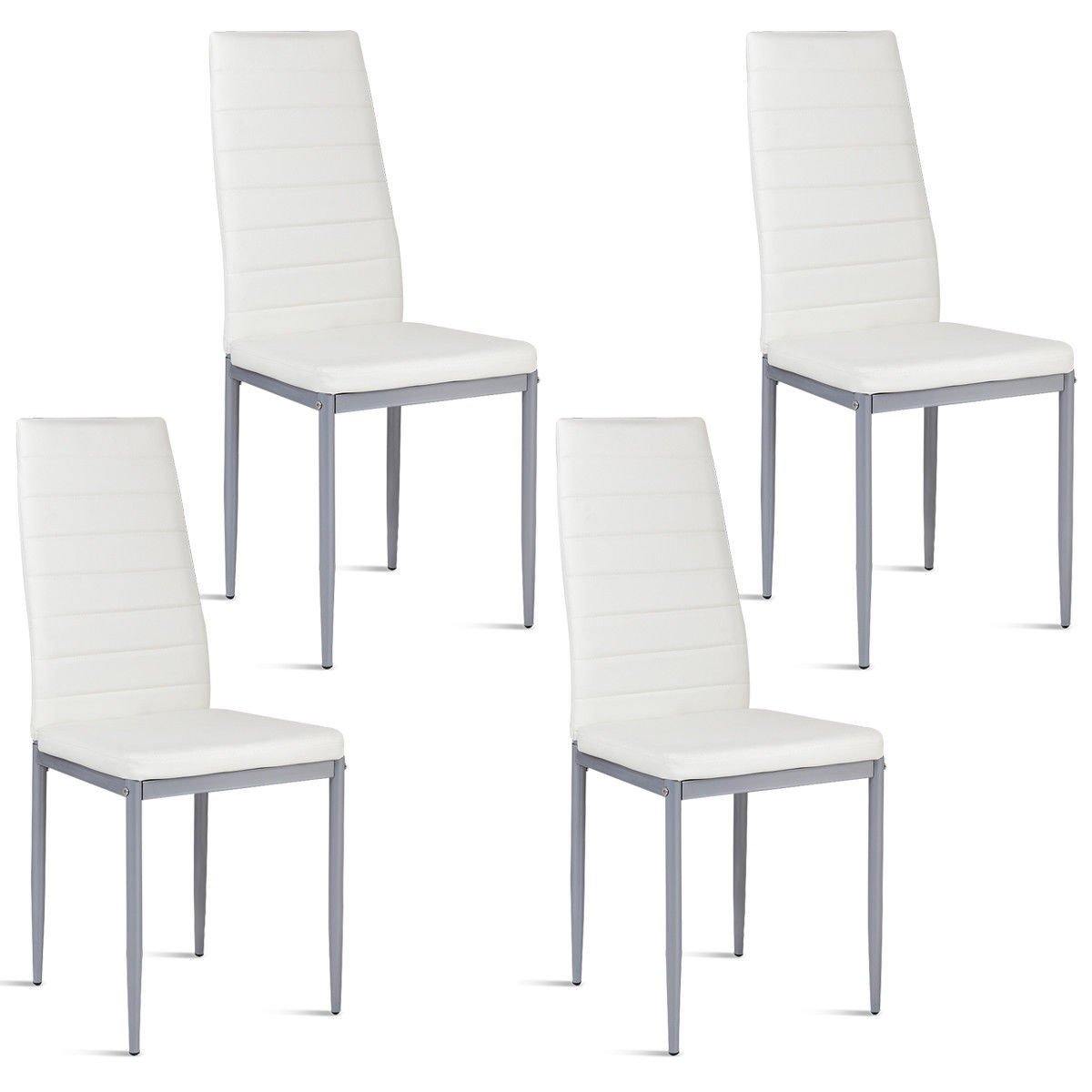 Goflame Set of 4 PU Leather Dining Side Chairs with Padded Seat Foot Cap