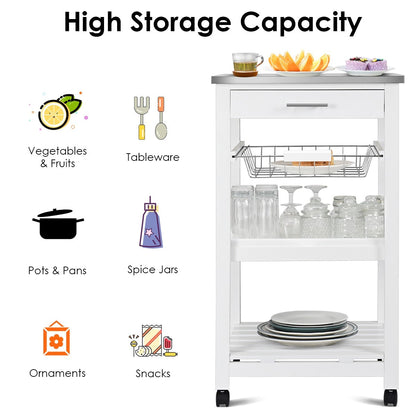 Goflame Kitchen Island Cart Rolling Kitchen Trolley with Stainless Steel Tabletop