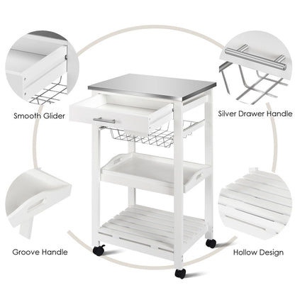 Goflame Kitchen Island Cart Rolling Kitchen Trolley with Stainless Steel Tabletop