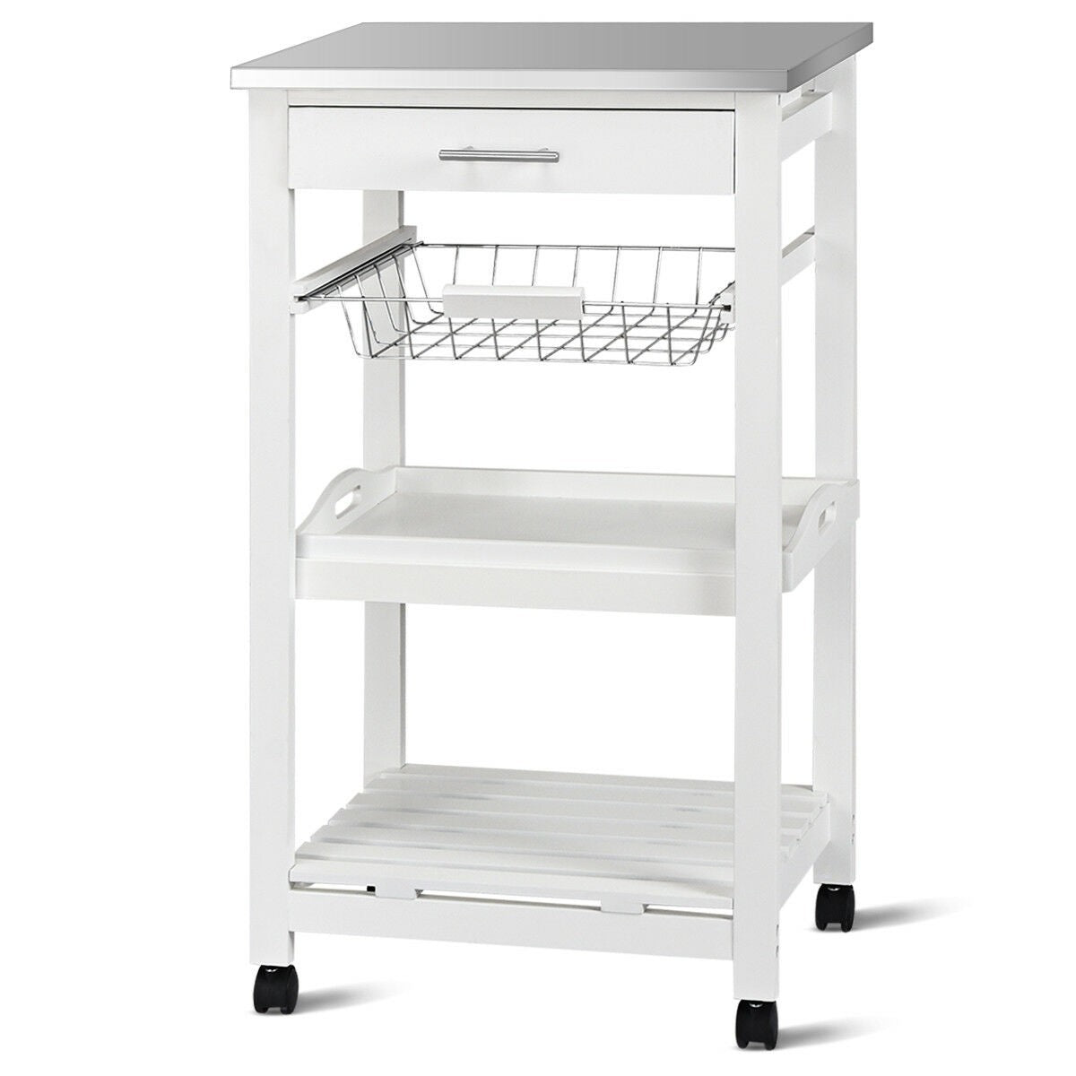 Goflame Kitchen Island Cart Rolling Kitchen Trolley with Stainless Steel Tabletop