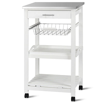 Goflame Kitchen Island Cart Rolling Kitchen Trolley with Stainless Steel Tabletop