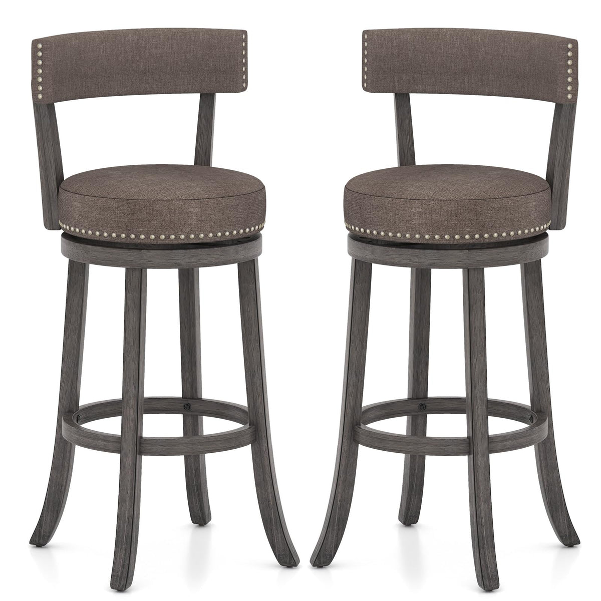 Goflame 31" Bar Stools Set, Swivel Bar Height Bar Chairs with Footrest, Rubber Wood Frame