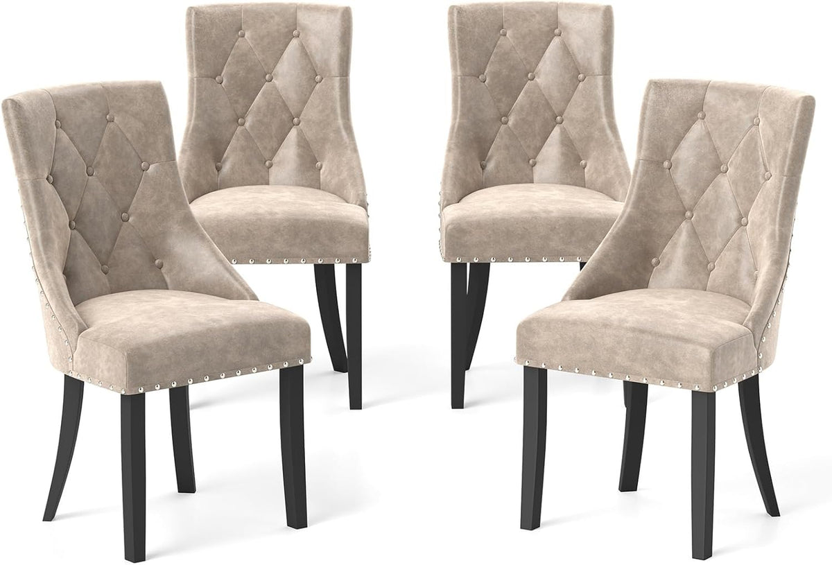 Goflame Upholstered Dining Chairs Set of 2/4, Tufted Wingback Kitchen Chairs w/Solid Wood Legs, Padded Seat