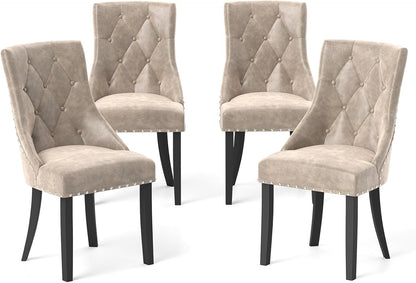 Goflame Upholstered Dining Chairs Set of 2/4, Tufted Wingback Kitchen Chairs w/Solid Wood Legs, Padded Seat