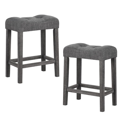 Goflame 24" Bar Stools, Backless Counter Height Saddle Bar Stools w/Padded Seat, Solid Rubber Wood Legs