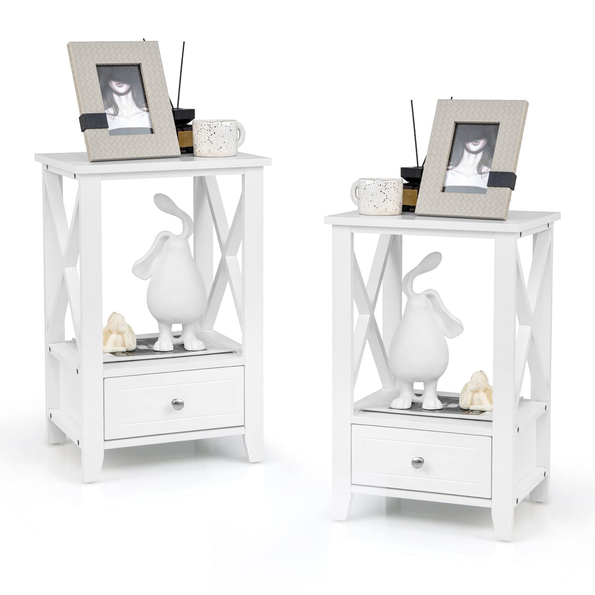 Goflame Modern X-Design Nightstand Set