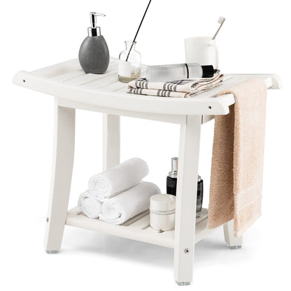 Goflame Shower Bench, HDPE Waterproof Shower Stool with Storage Shelf