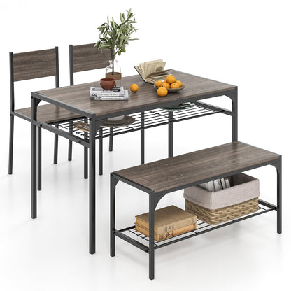 Goflame Dining Table Set for 4, Kitchen Table with Chairs & Bench, Storage Racks