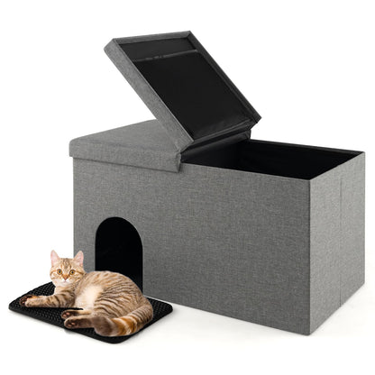 Goflame Cat Litter Box Enclosure - Hidden Cat Litter Box Furniture Ottoman