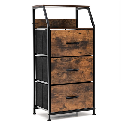Goflame 3 Drawers Dresser, Storage Tower w/ 3 Foldable Fabric Drawers & Open Shelves