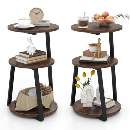Goflame Round End Table, Industrial Side Table with Sturdy Metal Frame, Coffee Table, 3-Tier Bedside Table for Bedroom, Living Room