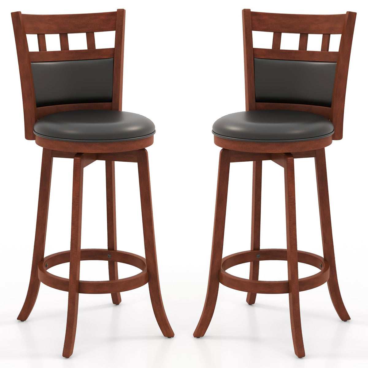 Goflame Wood Bar Stools Set, 31" Swivel Bar Height Barstools w/Back, Rubber Wood Frame