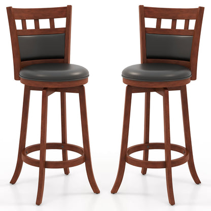 Goflame Wood Bar Stools Set, 31" Swivel Bar Height Barstools w/Back, Rubber Wood Frame