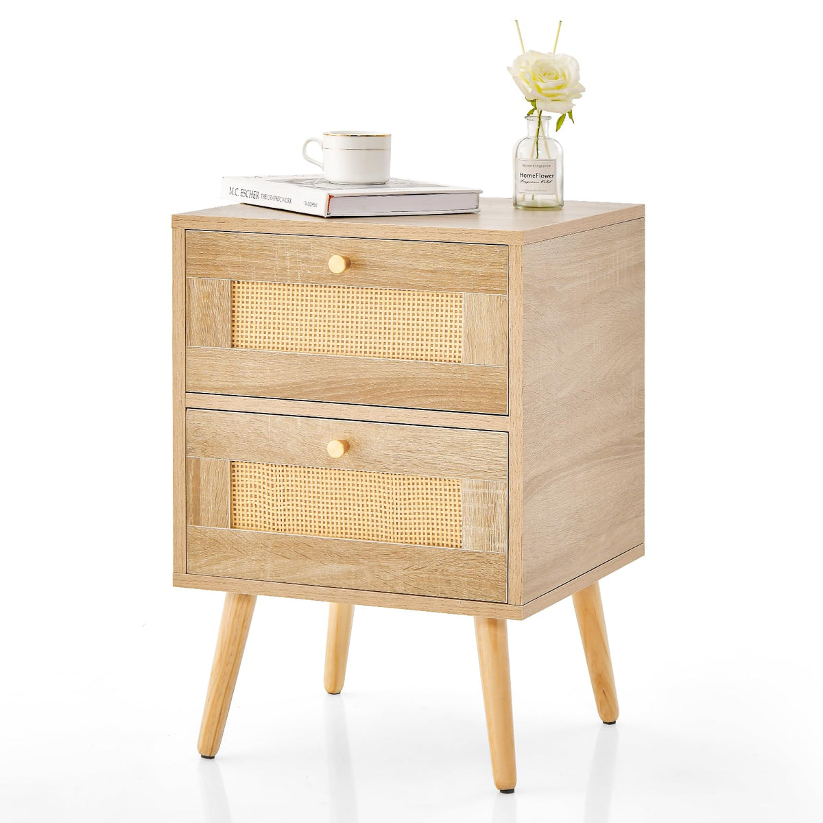 Goflame Rattan Nightstand Set of 2