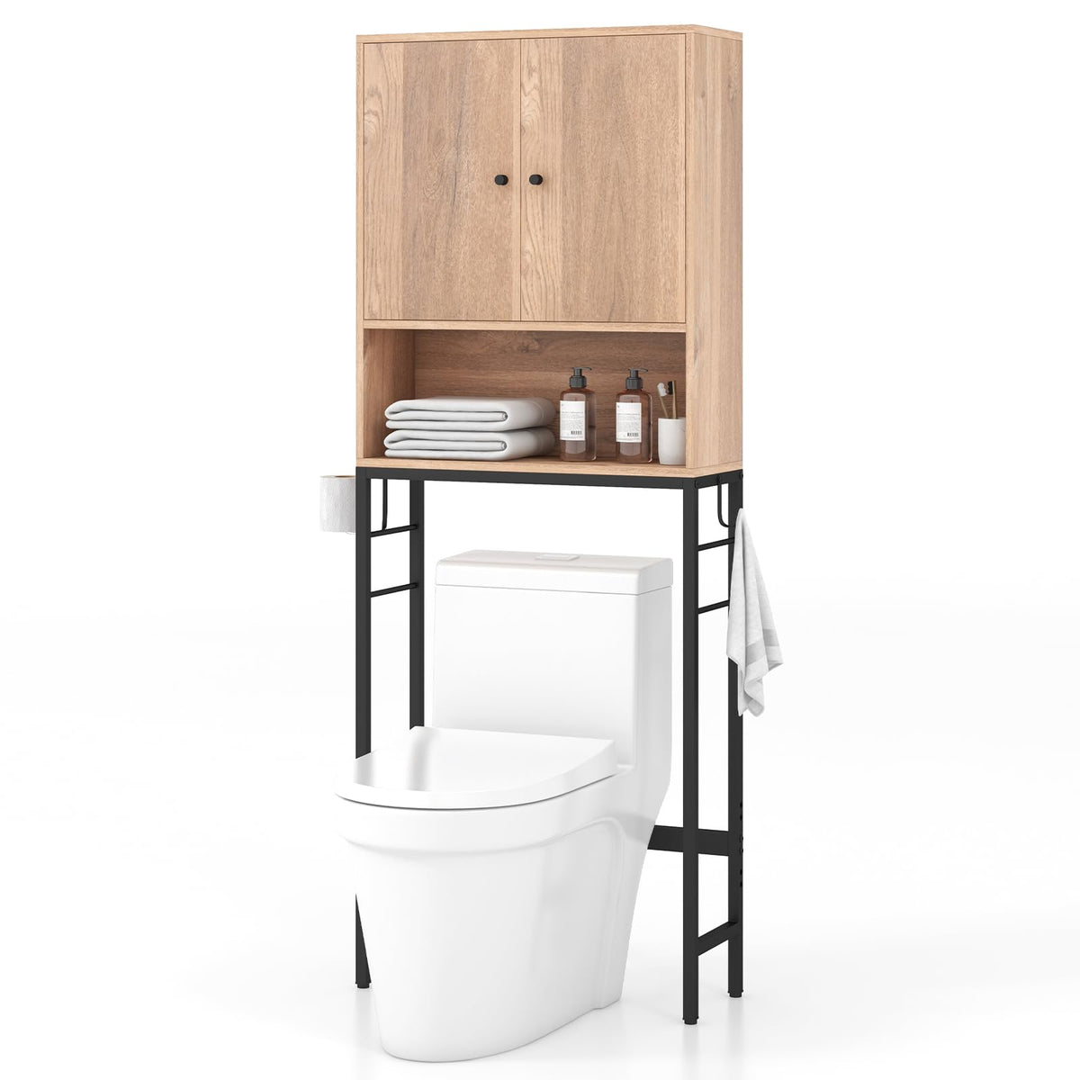 Goflame Over The Toilet Storage Cabinet - Toilet Shelf Rack with Anti-Tip Device