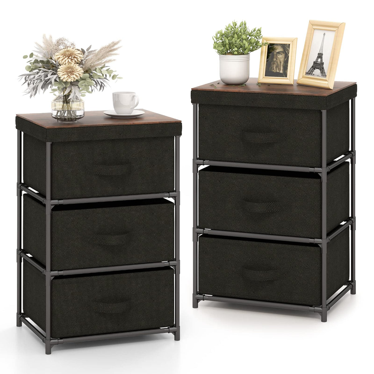 Goflame Nightstand Set of 2 with 2 Fabric Drawers