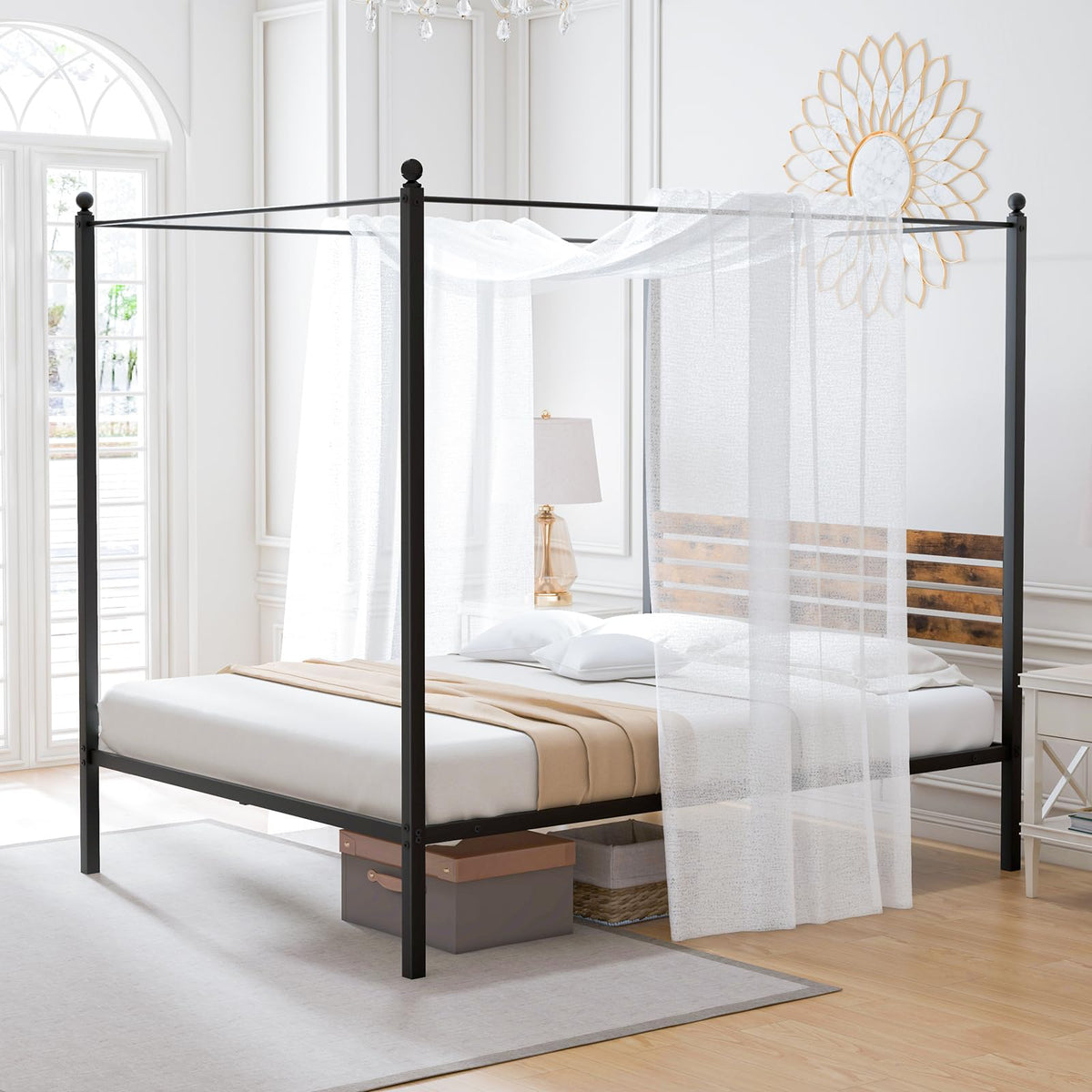 Goflame Queen/Full/Twin Size Metal Canopy Bed Frame