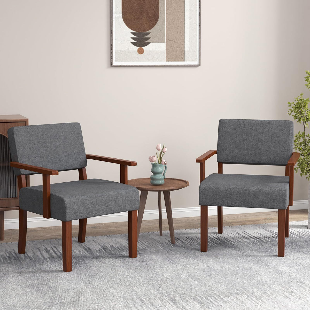 Goflame Modern Accent Chair, Linen Living Room Arm Chair w/Soft Padded Seat & Backrest
