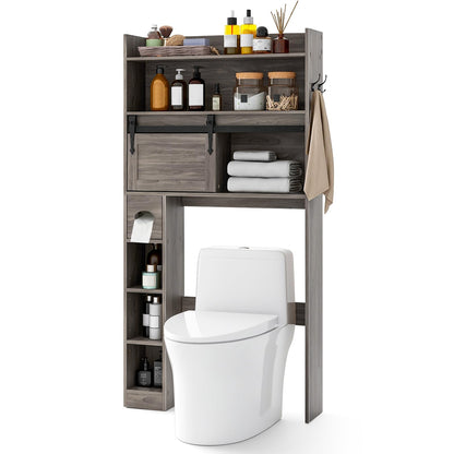 Goflame Over The Toilet Storage Cabinet, 6-Tier Freestanding above Toilet Rack with Gliding Door
