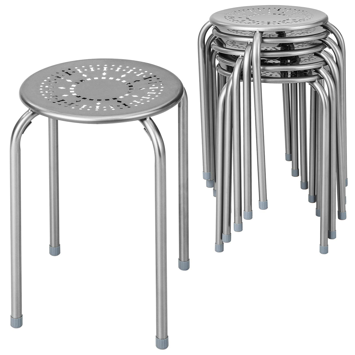 Goflame Round Metal Stool Set of 6-17.5" Height Stackable Stool with Anti-Slip Foot Pads