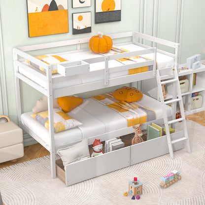 Goflame Bunk Bed Twin Over Twin with 2 Storage Drawers