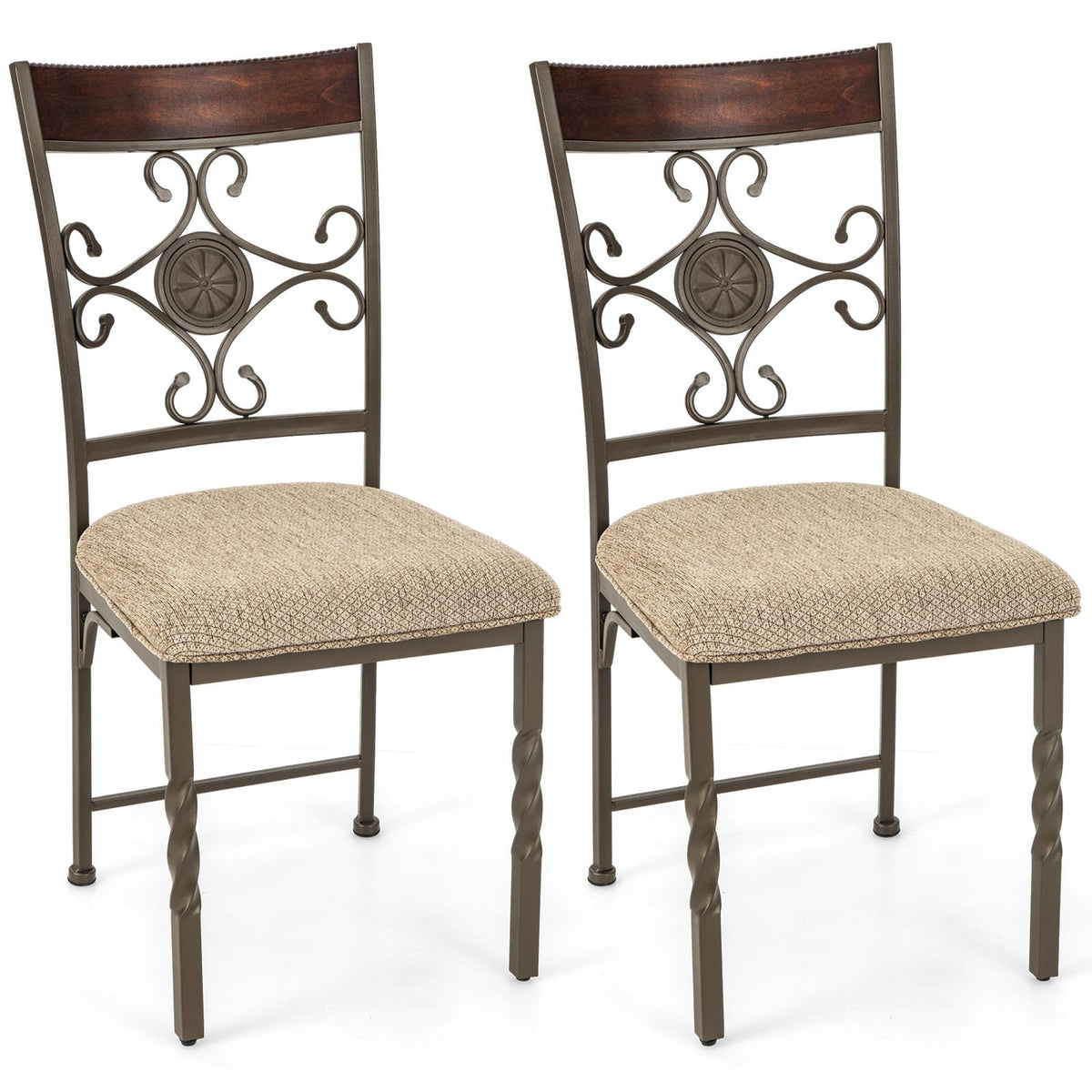 Goflame Upholstered Dining Chair Set, Vintage Metal Dining Chairs with Soft Padded Seat Cushion
