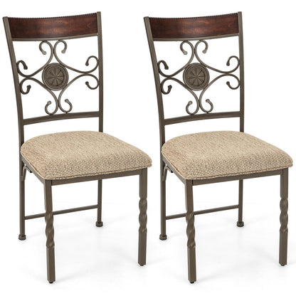 Goflame Upholstered Dining Chair Set, Vintage Metal Dining Chairs with Soft Padded Seat Cushion
