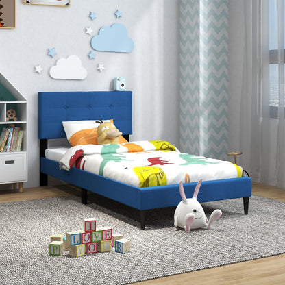 Goflame Queen/Twin Size Platform Bed Frame with Button Tufted Headboard and Wooden Slats