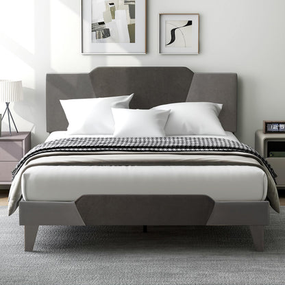 Goflame Queen/Full/Twin Size Velvet Upholstered Bed Frame with Headboard