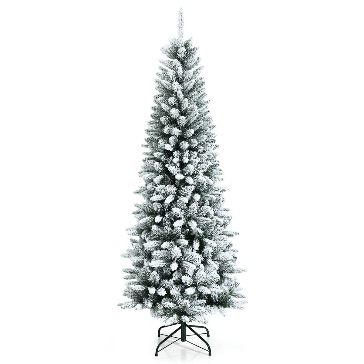 Goflame Snow Flocked Pencil Christmas Tree, Hinged Artificial Slim Xmas Tree - GoflameUS