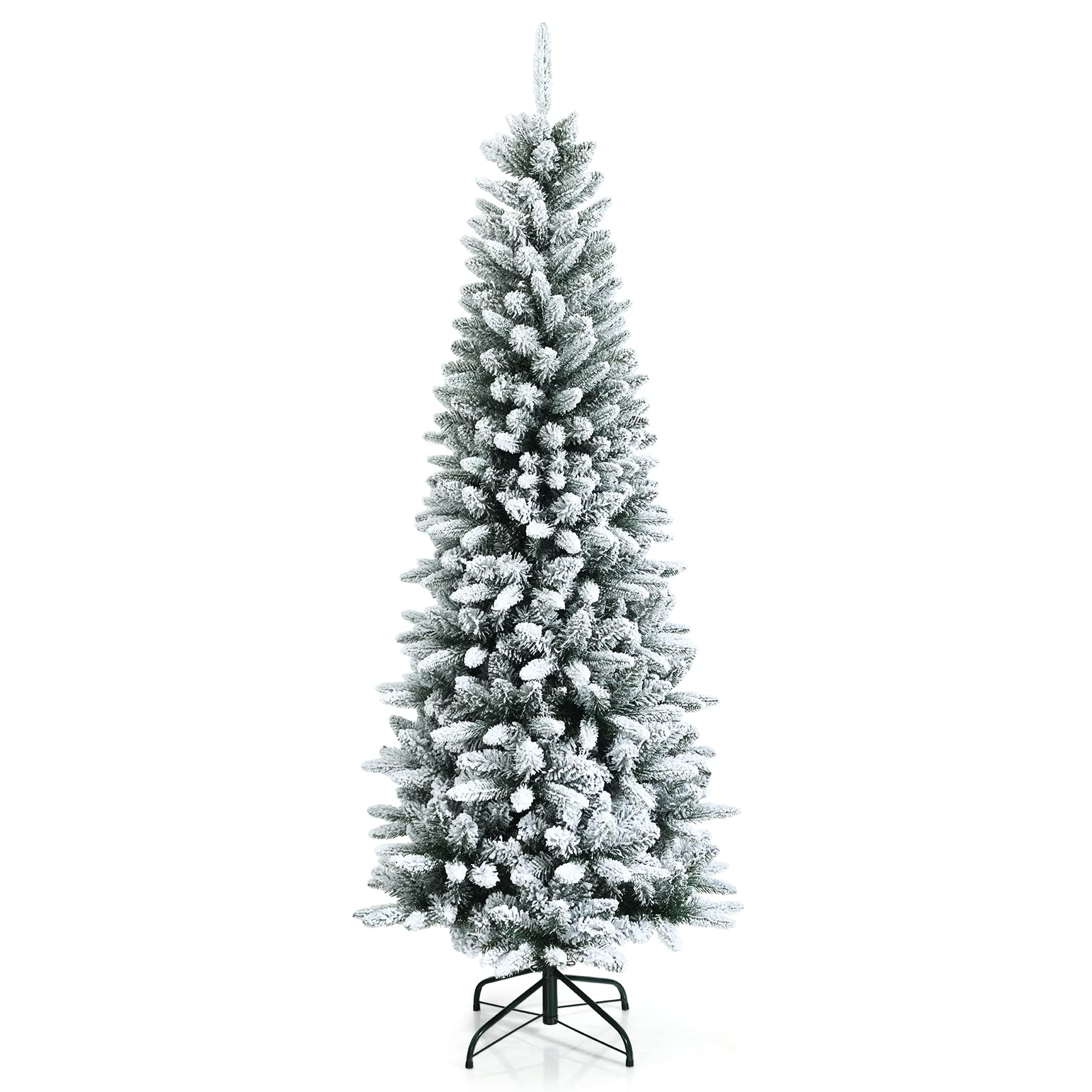Goflame Snow Flocked Pencil Christmas Tree, Hinged Artificial Slim Xmas Tree - GoflameUS