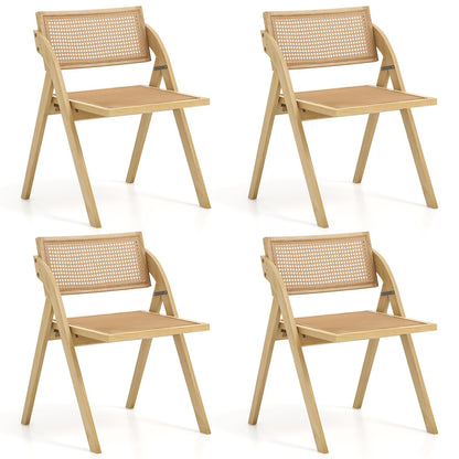 Goflame Folding Dining Chairs Set, Wooden Folding Chair with Rattan Backrest & Seat