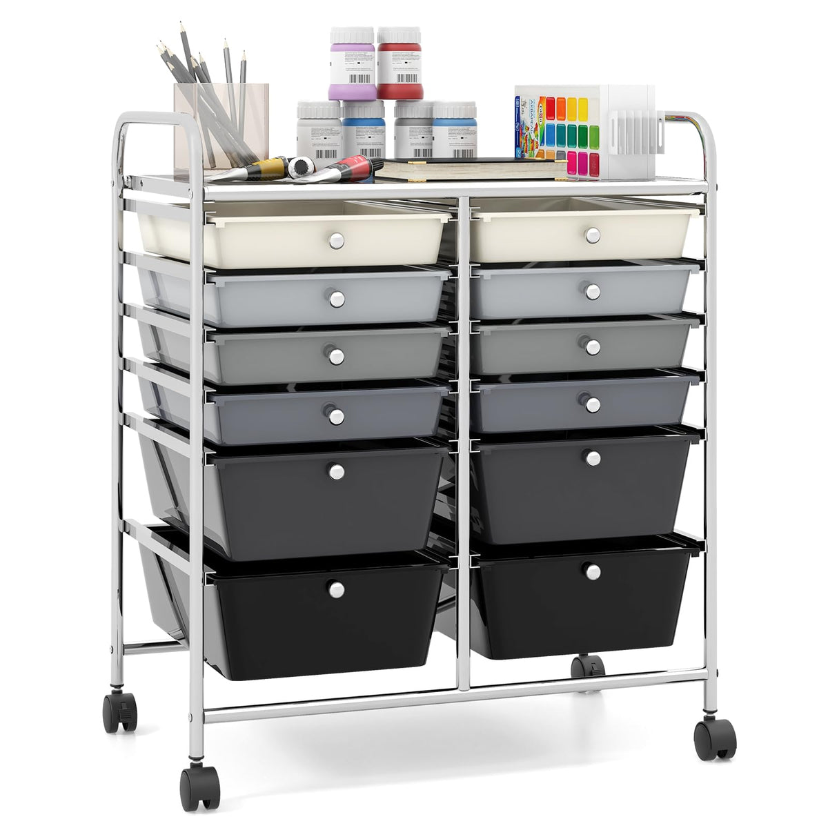 Goflame 12 Drawer Rolling Storage Cart Tools Scrapbook Paper Office School Organizer
