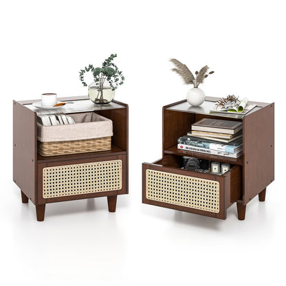 Goflame Rattan Nightstand with Drawer
