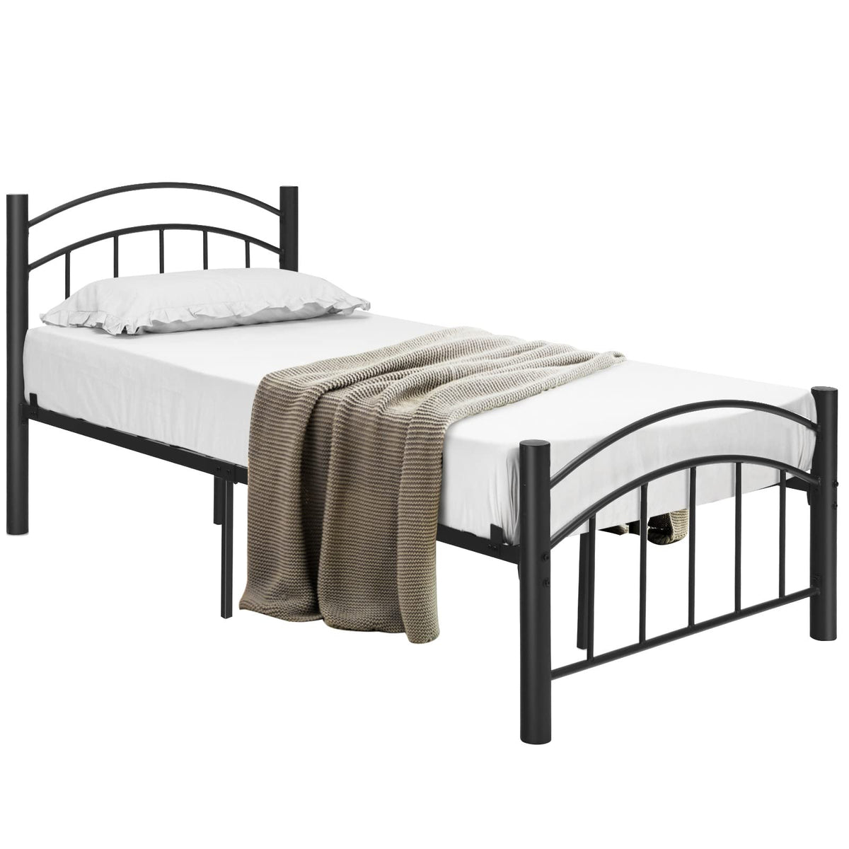 Queen/Full/Twin Size Black Modern Platform Bed with Headboard and Footboard | Metal Bed Frame