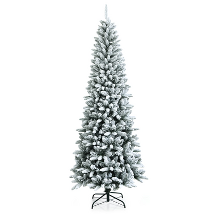 Goflame Snow Flocked Pencil Christmas Tree, Hinged Artificial Slim Xmas Tree - GoflameUS