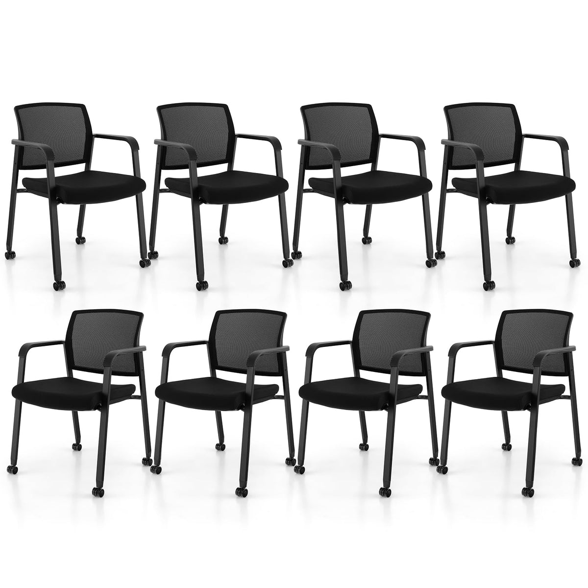 Goflame Waiting Room Chair Set, Rolling Office Desk Chairs with PU Wheels (2 / 4 / 6 / 8 / 10 / 12 Pack Options)