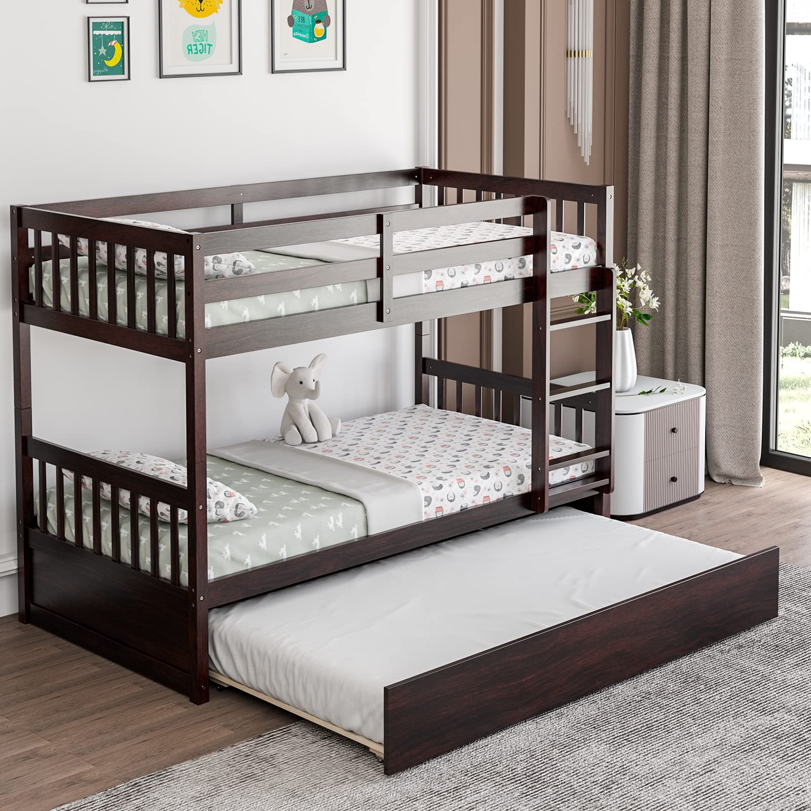 Twin Over Tiwn Bunk Bed with Trundle - Goflame