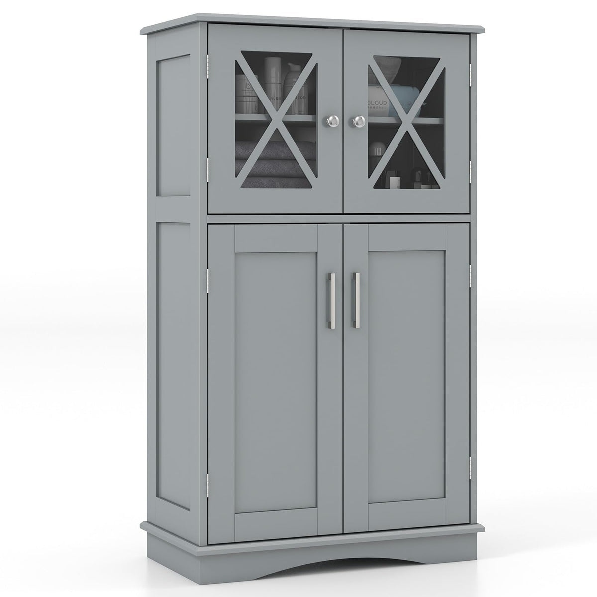 Goflame Bathroom Floor Storage Cabinet - Linen Floor Cabinet with Doors and Adjustable Shelves