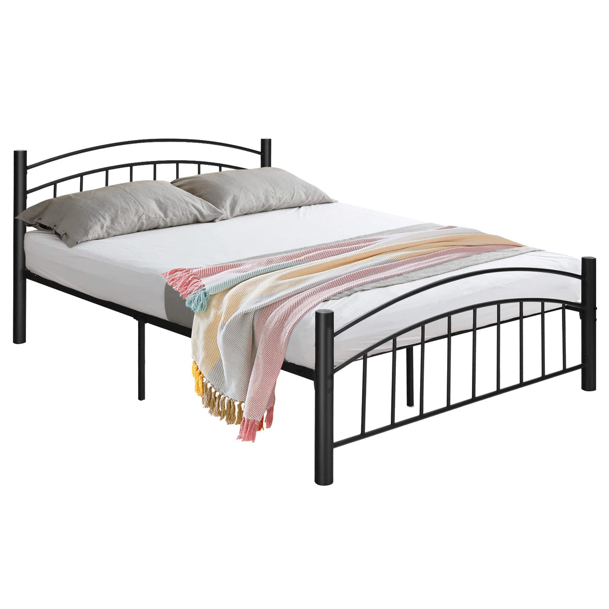 Queen/Full/Twin Size Black Modern Platform Bed with Headboard and Footboard | Metal Bed Frame