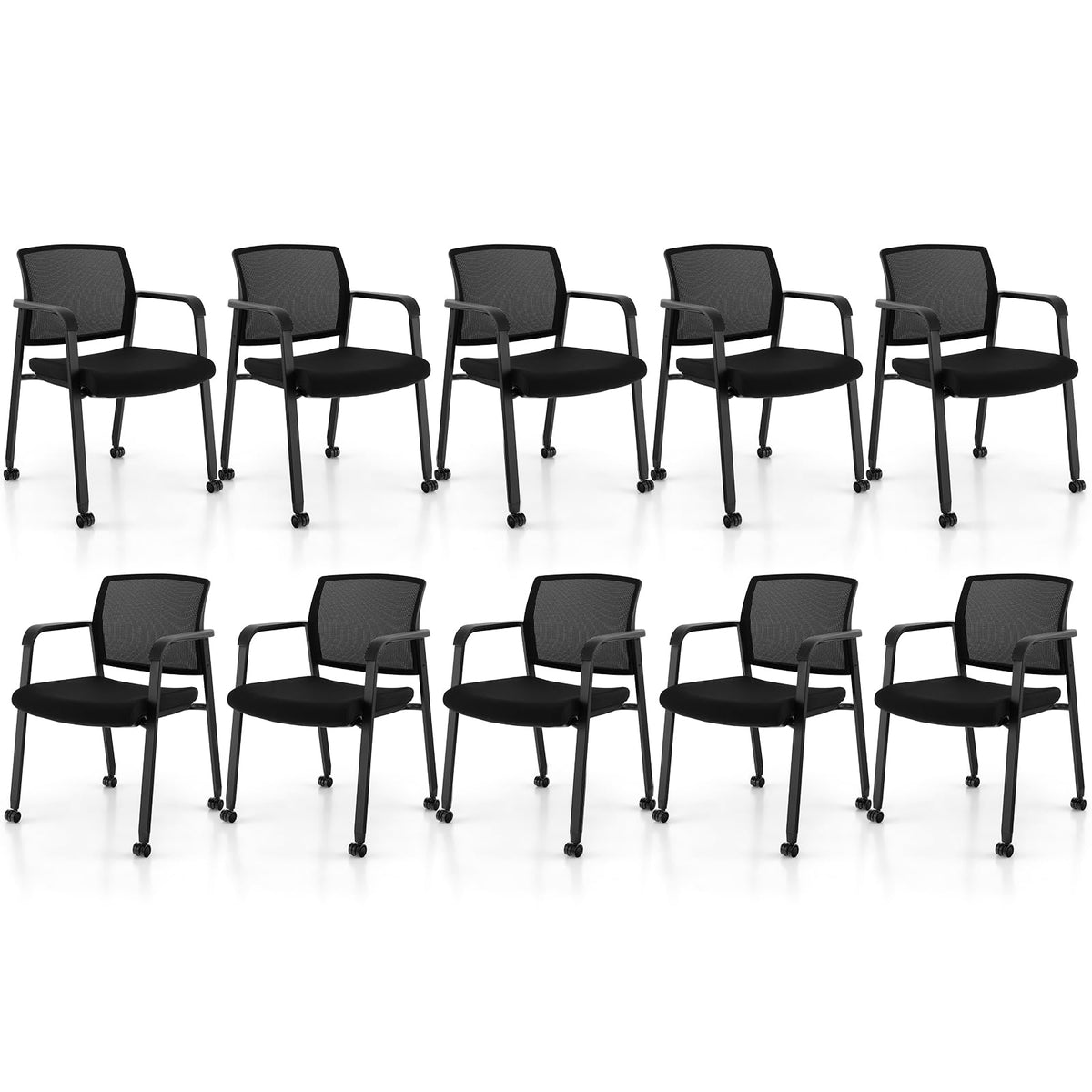Goflame Waiting Room Chair Set, Rolling Office Desk Chairs with PU Wheels (2 / 4 / 6 / 8 / 10 / 12 Pack Options)