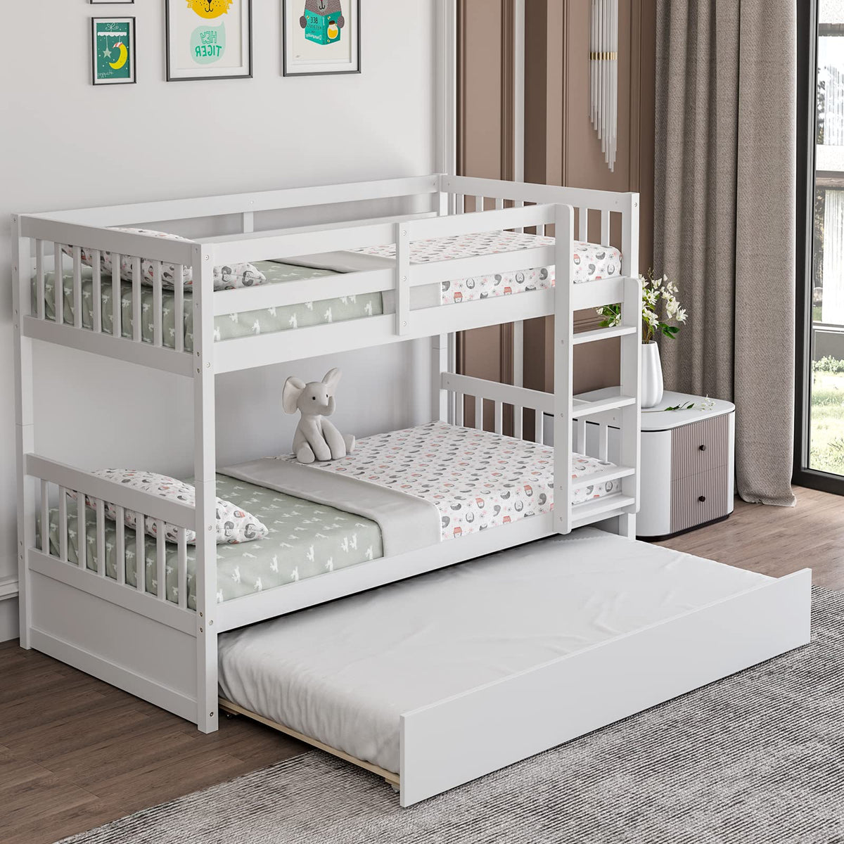Twin Over Tiwn Bunk Bed with Trundle - Goflame