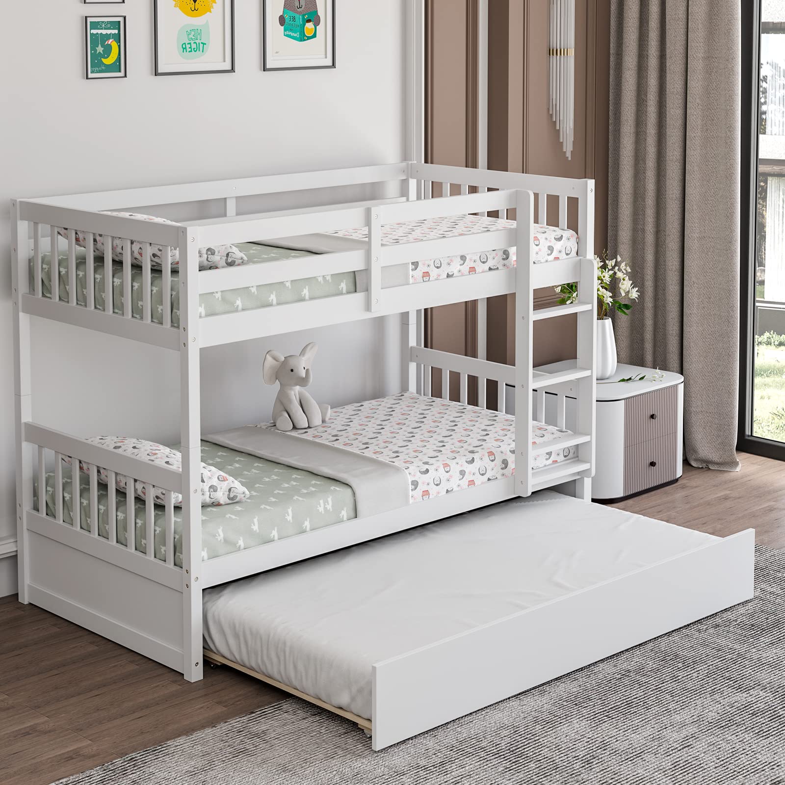 Twin Over Tiwn Bunk Bed with Trundle - Goflame