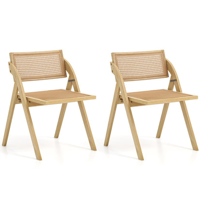 Goflame Folding Dining Chairs Set, Wooden Folding Chair with Rattan Backrest & Seat