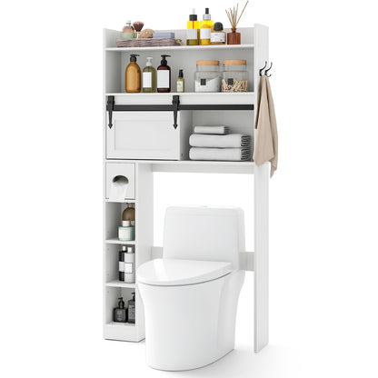 Goflame Over The Toilet Storage Cabinet, 6-Tier Freestanding above Toilet Rack with Gliding Door