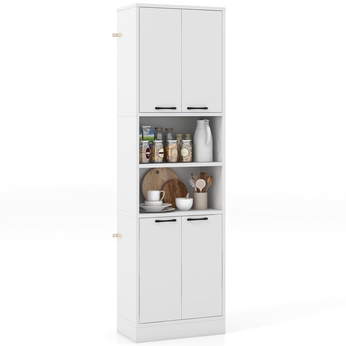 Goflame Kitchen Pantry Cabinet, 75” Tall Freestanding Cupboard with Doors & Shelves