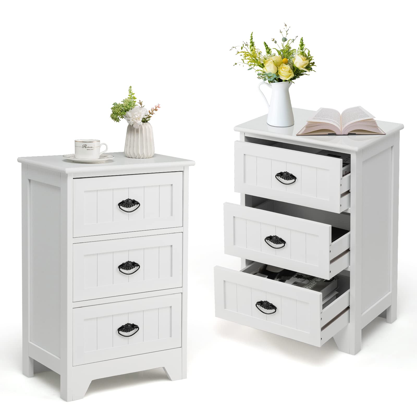 Goflame Nightstand with 3 Drawers, Bedside Table