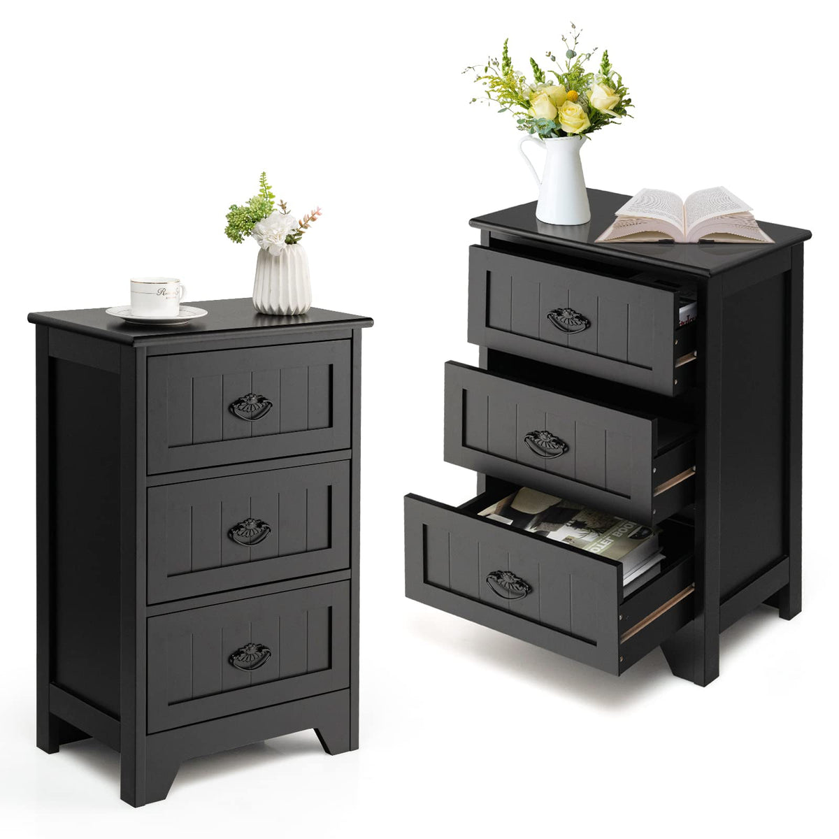 Goflame Nightstand with 3 Drawers, Bedside Table
