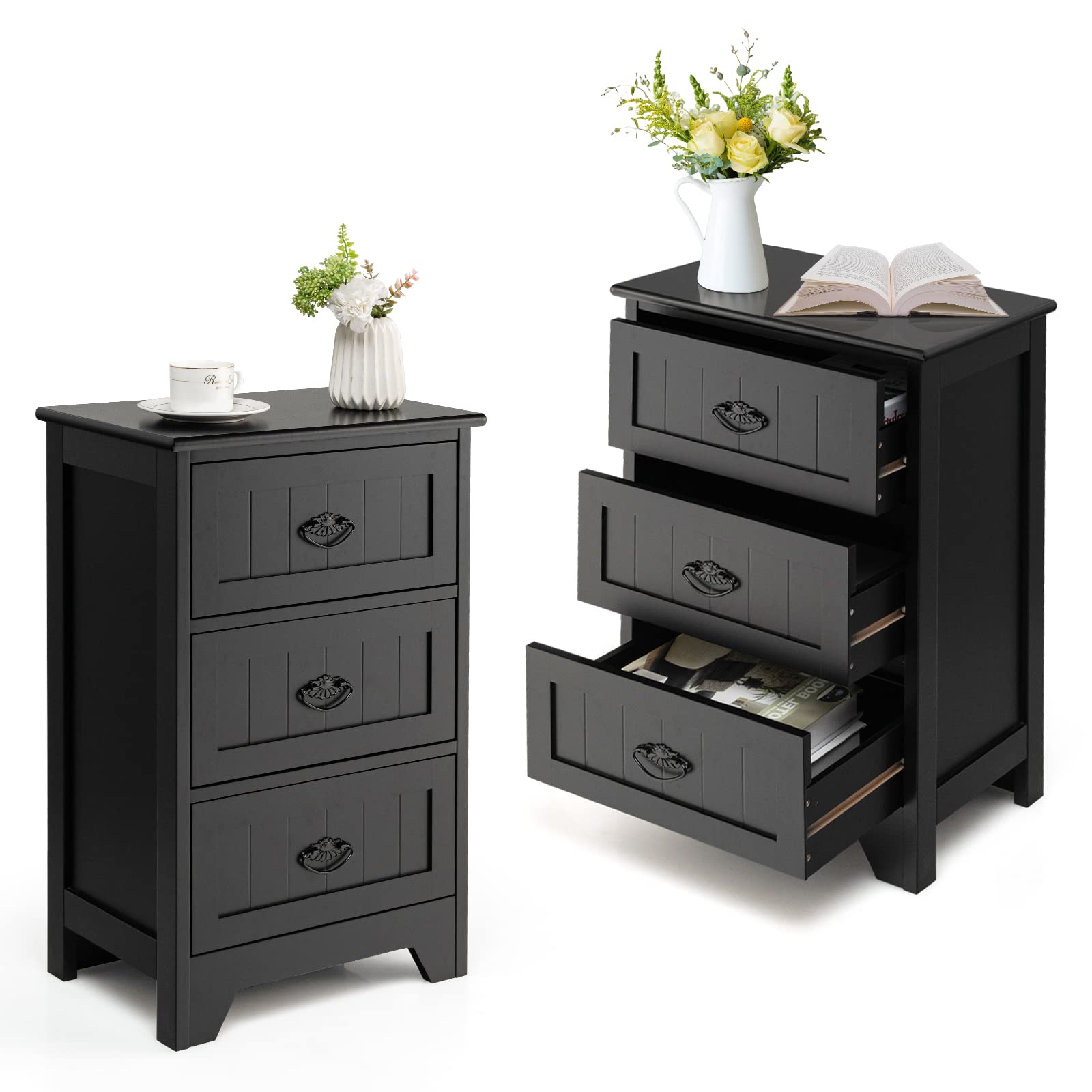 Goflame Nightstand with 3 Drawers, Bedside Table