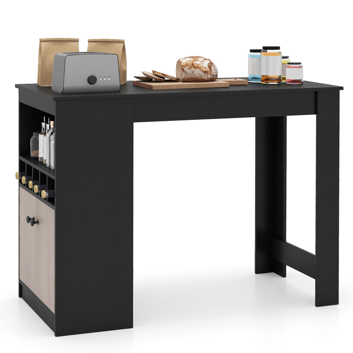 Goflame Counter Height Bar Table with Storage Cabinet